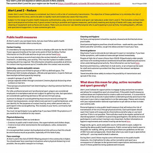 Sport at Alert Level 2