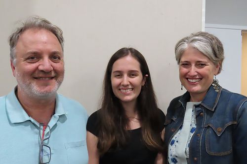 Proud
employers Con and Julie Grazotis of Con’s Deli share the pleasure of the moment
with Hayley Morgan