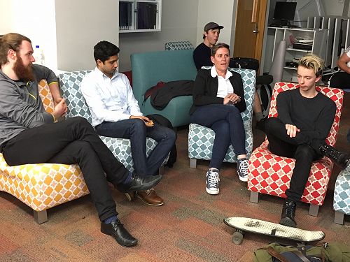 Kirio, AJ, Dion, Rebecca speaking and Finn. 