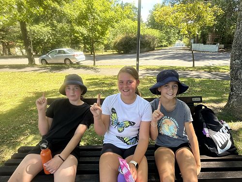Annabelle, Tahlia and Marley the winners of the Amazing Race challenge around Hanmer Village.