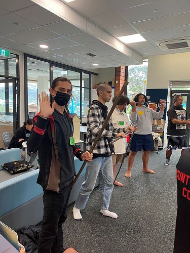 Tiaki and Michael at the Māori Performing Arts workshop