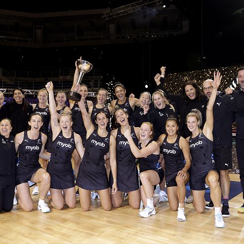 Hayden Croft (far right) and the Silver Ferns
