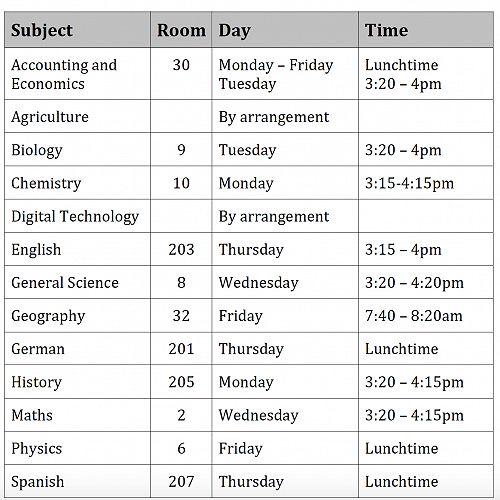 JMC Tutorial timetable for 2018