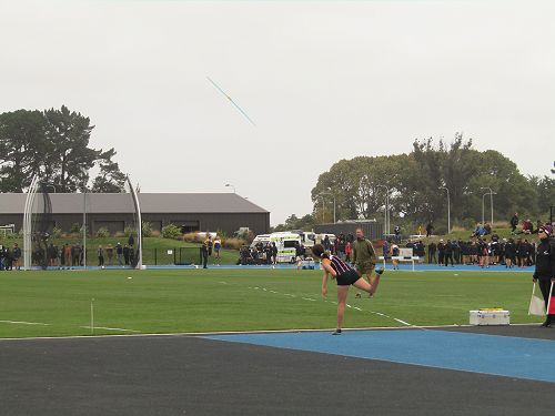 Karen McDonald winning the Under 14 javelin