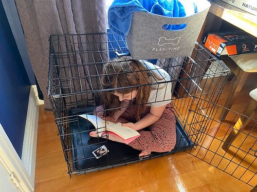 Annabel Morrison reading her book in the most unusual place