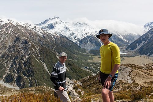 Tom Shallard and Max Gomez enjoy the view from an unnamed saddle above Red Tarns. 