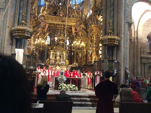 Day 26 Blessing at end of pilgrims' Mass in Santiago Cathedral