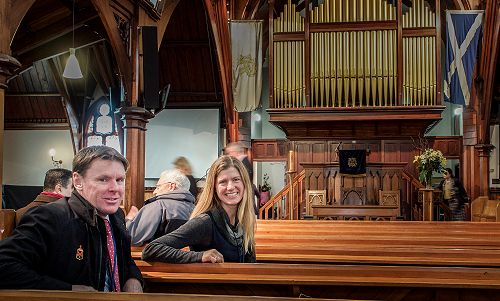 Mr Neil Garry and Dr Jennifer Macleod at the Rangi Ruru Chapel.