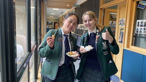 Columba students enjoying the catering