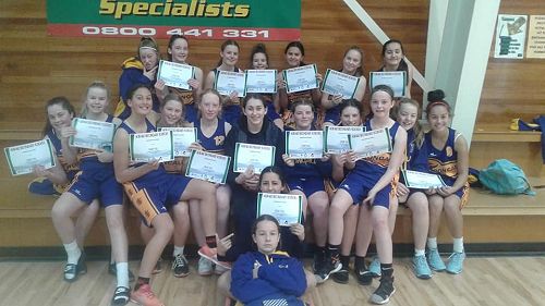 Roncalli girls competing in the Aoraki Junior Girls Basketball Champs on Thursday 28 June 2018