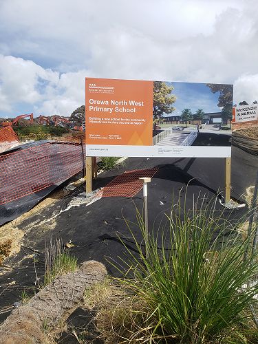 School signage on the construction site