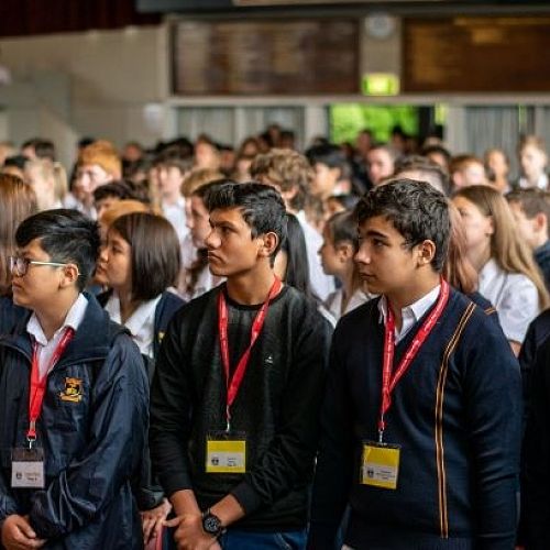 International
students at the powhiri (front row seats – a new experience!)