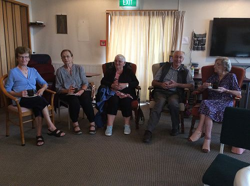 Chaplain Lois Shallard (left) and others enjoying refreshments.