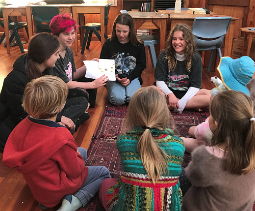 Class 6 ākonga sharing their te reo stories with Class 2