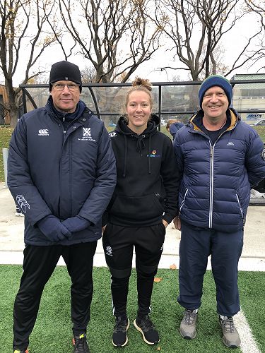 STAC football coach, Renee Bacon (Columba First XI coach) and Andrew Moore (Teacher in charge of football at Columba)