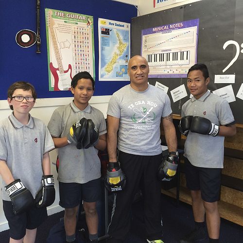 Marcel with some of the boys in 'Te Puna Oranga' box-fitness