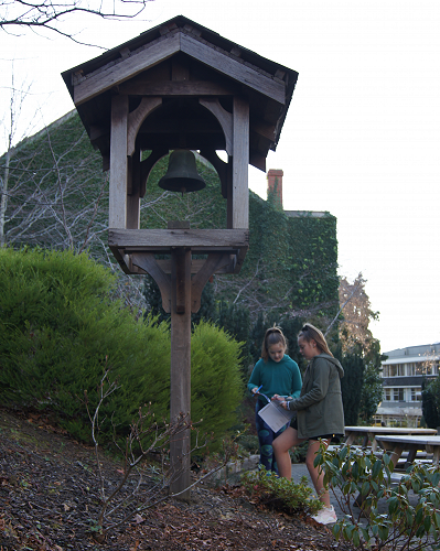 Eva and Taylor (Year 7) find the inscription on the Girton Bell