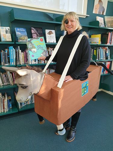 Miss Eason enjoying Fictional Character Dress Up Day