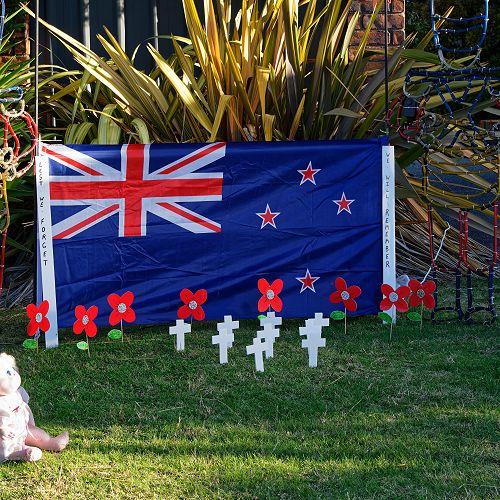 Anzac Day 2020 commemorative shrine in Motueka. 