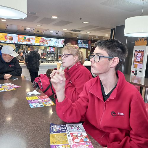 Occasionally successful outings in the community end with a wee treat from Mc Donalds. I am very happy with the way everyone manages themselves in this setting.
