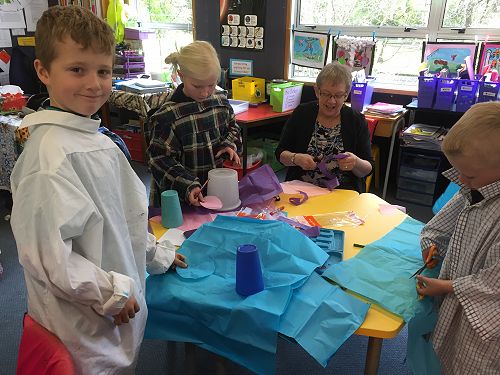 Tissue paper flowers with Mrs Parker