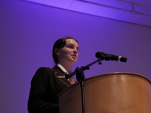 Sports Captain Gabrielle Austin delivering her speech