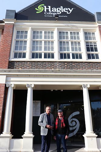 Principal Mike Fowler & Paddy Grant, Hagley’s first adult student
