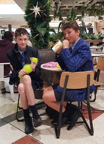 Caleb and Xavier - out for lunch.