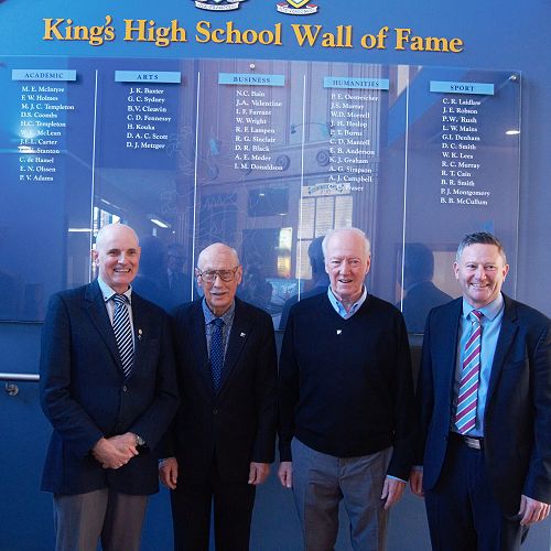 Wall of Fame inductees Peter Adams, Ivan Donaldson, Al Meder with Rector Nick McIvor