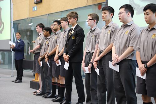 Dylan McConnell (centre) at the Full School Assembly