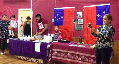 Michael's mum Andrea is explaining about the talo (taro). 