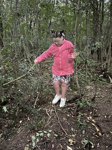 Danielle on the nightline- a rope through the forest they have to follow, blindfolded