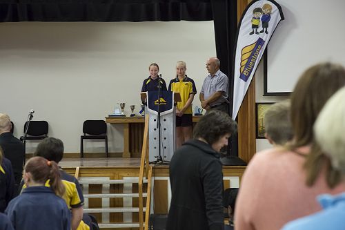 Courtney and Isobel with Mr Poulter welcome our Year 8's