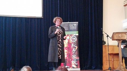 Ms Riethmaier representing Columba College at the 2019 Chinese Prize Giving Otago