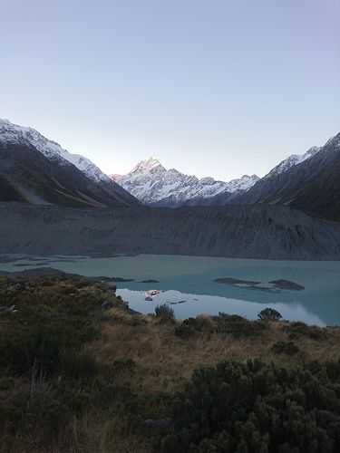 Aoraki Mount Cook over Mueller Lake at Sunset. Not a bad spot...