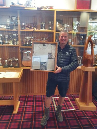 A very proud Rob, holding the Rob Finney Football Jersey that he won at HBHS in 1987, as captain of the 1st X1.