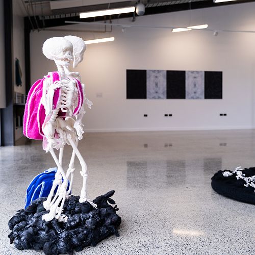 Tales of Sorrow and Regret and Last Plague, wool and mixed media, by Michele Beevors, exhibited in The Complete Entanglement of Everything