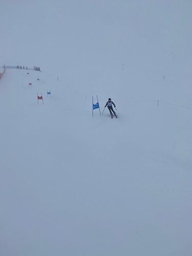 Slalom skiing in full action