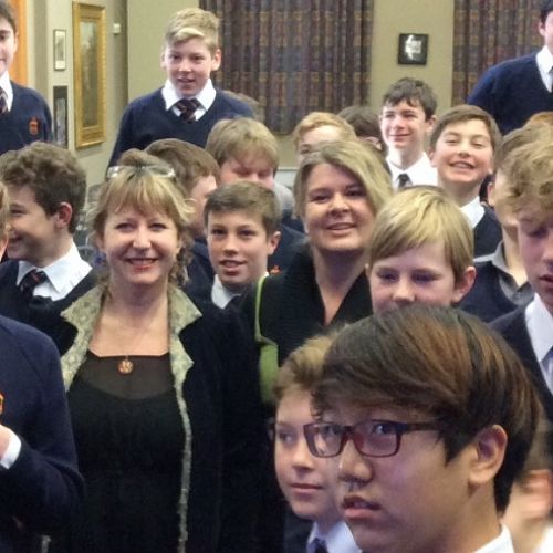 Clare Curran during a recent visit with JMC students, and teacher Deirdre Cooper