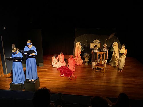 Act 3 and Creon (Lucy O'Halloran) learns of his fate