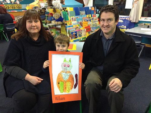 William shared his patchwork cat. Thank you to Stephanie for helping us at Art time!