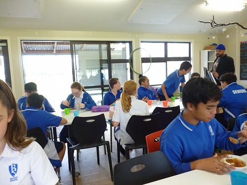 Enjoying our meal together.