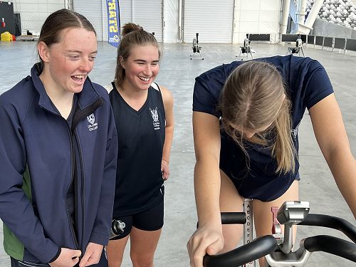 Head down but smiles all round!