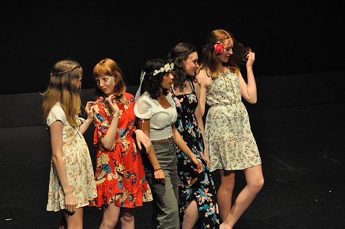 Emily Rodley, Emilia Thorpe, Anushka Castaing, Rhiannon Sinclair and Annabel Batt performing an excerpt from ‘Dream On.’