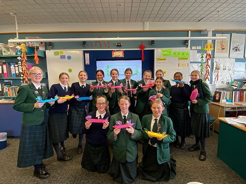 Year 8s with their dragon boats