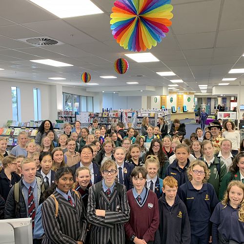The group from Christchurch Schools attending the Speed Date an Author at Fendalton Library. 