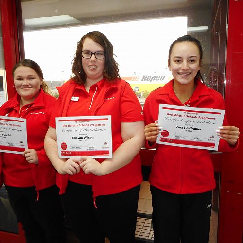 Red Shirts students Emma Gould, Cheyan Wilson and Zara Poi-Walker