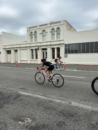 Madeleine completing her cycle leg