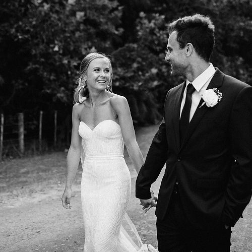 Kate and Matt smile on their wedding day