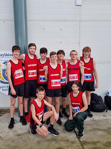 Burnside High School students running for Canterbury at the National Secondary Cross Country in Palmerston North